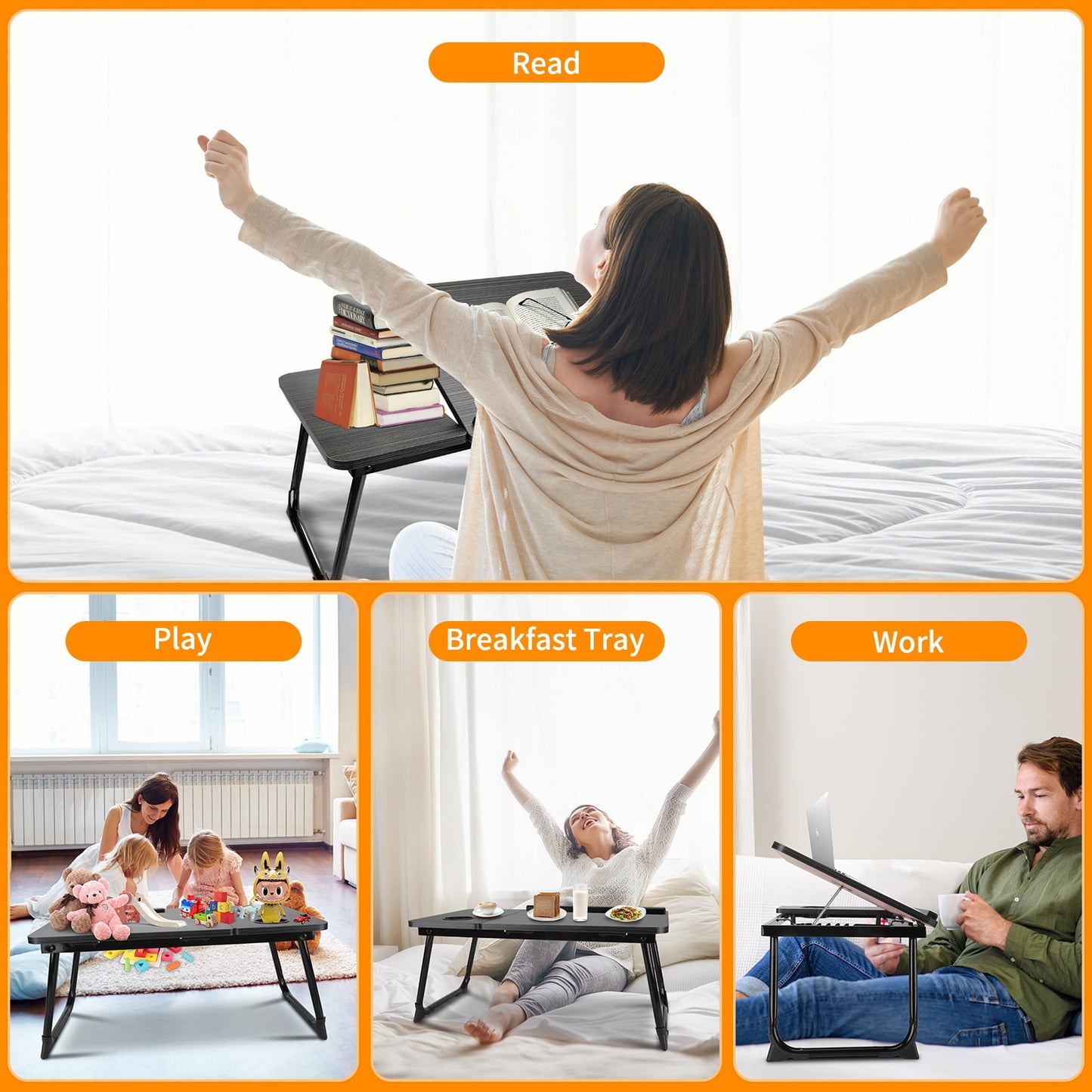 Laptop Bed Tray Table,  Foldable Lap Desk for Bed and Sofa, Laptop Desk Notebook Stand for Eating Breakfast, Reading Book, Watching Movie on Ipad